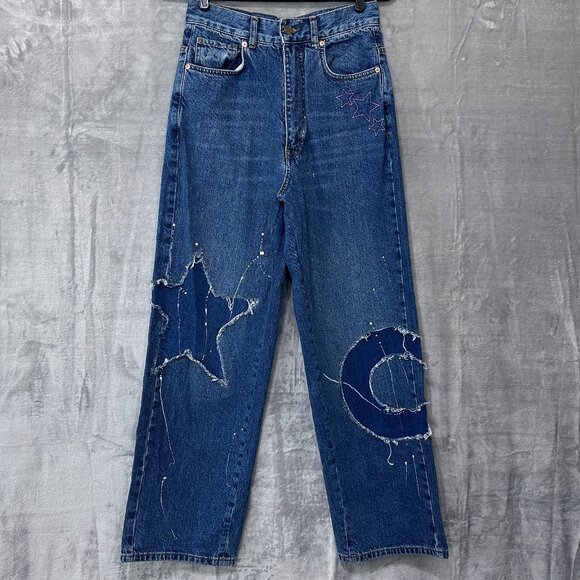 BDG Skylar High-Waisted Baggy Jean Celestial Patch Embroidery Sz 27 - Picture 1 of 13